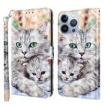 For iPhone 13 Pro 3D Painted Leather Phone Case (Two Loving Cats)