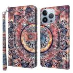 For iPhone 13 Pro 3D Painted Leather Phone Case (Colorful Mandala)