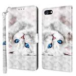 For iPhone SE 2022 / SE 2020 / 8 / 7 3D Painted Leather Phone Case(Reflection White Cat)