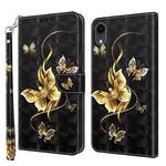 For iPhone XR 3D Painted Leather Phone Case(Golden Swallow Butterfly)