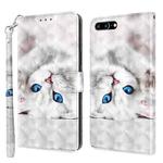 3D Painted Leather Phone Case For iPhone 8 Plus / 7 Plus(Reflection White Cat)