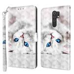 For Xiaomi Redmi 9 3D Painted Leather Phone Case(Reflection White Cat)