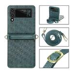For Samsung Galaxy Z Flip4 Embossed Leather Folded Phone Case with Strap(Dark Green)