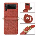 For Samsung Galaxy Z Flip4 Embossed Leather Folded Phone Case with Strap(Red)