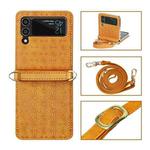 For Samsung Galaxy Z Flip4 Embossed Leather Folded Phone Case with Strap(Yellow)