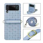 For Samsung Galaxy Z Flip4 Embossed Leather Folded Phone Case with Strap(Blue)