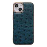 For iPhone 14 Plus Genuine Leather Ostrich Texture Nano Case (Blue)
