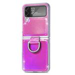 For Samsung Galaxy Z Flip4 Laser Skin Color Changing PC Phone Case with Ring(Pink)