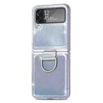 For Samsung Galaxy Z Flip4 Laser Skin Color Changing PC Phone Case with Ring(White)