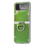 For Samsung Galaxy Z Flip4 Laser Skin Color Changing PC Phone Case with Ring(Green)