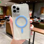 For iPhone 14 Pro Max Glass Lens Film MagSafe Clear PC Phone Case (Blue)