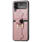 For Samsung Galaxy Z Flip4 Genuine Leather Litchi Pattern Phone Case with Wrist(Pink)