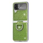 For Samsung Galaxy Z Flip4 Glitter Leather Skin PC Phone Case with Ring(Green)