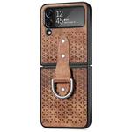 For Samsung Galaxy Z Flip4 Netted Embossing Ring Folding Phone Case (Brown)