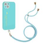 For iPhone 14 Plus Gilding Line TPU Phone Case with Strap  (Light Blue)