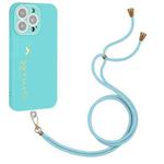 For iPhone 14 Pro Max Gilding Line TPU Phone Case with Strap (Light Blue)