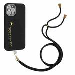 Gilding Line TPU Phone Case with Strap For iPhone 12 Pro (Black)