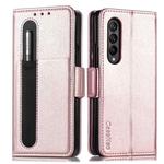 For Samsung Galaxy Z Fold4 5G Litchi Pattern Folding Phone Case with Pen & Card Slots (Rose Gold)