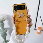 For Samsung Galaxy Z Flip3 5G Pure Color TPU Phone Case with Hinged & Pearl Bracelet(Yellow)