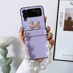 For Samsung Galaxy Z Flip4 Pure Color TPU Phone Case with Hinged & Pearl Bracelet(Purple)