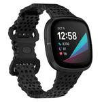 For Fitbit Versa 4 / 3 / Sense 1 / 2 Lace Hollowed Silicone Watch Band(Black)