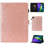 For iPad Pro 11 inch 2020 Glitter Left and Right Flat Leather Tablet Case with Sleep Function & Card Slot & Buckle Anti-skid Strip and Bracket(Rose Gold)