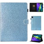 For iPad Pro 11 inch 2020 Glitter Left and Right Flat Leather Tablet Case with Sleep Function & Card Slot & Buckle Anti-skid Strip and Bracket(Blue)