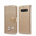 For Samsung Galaxy S10 Glitter Powder Love Leather Phone Case(Gold)