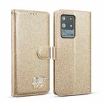 For Samsung Galaxy S20 UItra Glitter Powder Love Leather Phone Case(Gold)