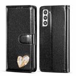 For Samsung Galaxy S21 5G Glitter Powder Love Leather Phone Case(Black)