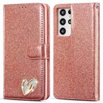 For Samsung Galaxy S21 Ultra 5G Glitter Powder Love Leather Phone Case(Pink)