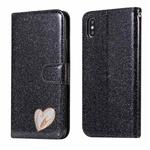 For iPhone XS Max Glitter Powder Love Leather Phone Case(Black)