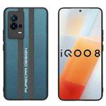 For vivo iQOO 8 Carbon Fiber Texture Plain Leather Phone Case(Dark Green)