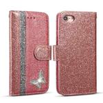 Glitter Powder Butterfly Leather Phone Case For iPhone 7/SE 2022/SE 2020/8(Rose Gold)