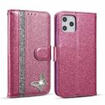 For iPhone 11 Pro Glitter Powder Butterfly Leather Phone Case (Purple)