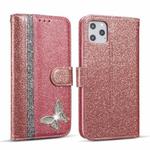 For iPhone 11 Pro Max Glitter Powder Butterfly Leather Phone Case (Rose Gold)