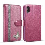 For iPhone X Glitter Powder Butterfly Leather Phone Case(Purple)