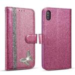 For iPhone XS Max Glitter Powder Butterfly Leather Phone Case(Purple)