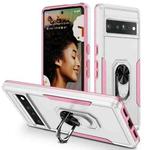 For Google Pixel 7 Pro Ring Kickstand Heavy Duty Shockproof Phone Case(White+Pink)