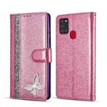 For Samsung Galaxy A21S Glitter Powder Butterfly Leather Phone Case(Purple)