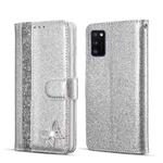For Samsung Galaxy A41 Glitter Powder Butterfly Leather Phone Case(Silver)