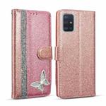 For Samsung Galaxy A51 Glitter Powder Butterfly Leather Phone Case(Rose Gold)