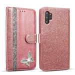 For Samsung Galaxy Note10+ Glitter Powder Butterfly Leather Phone Case(Rose Gold)