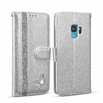 For Samsung Galaxy S9 Glitter Powder Butterfly Leather Phone Case(Silver)