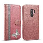 For Samsung Galaxy S9+ Glitter Powder Butterfly Leather Phone Case(Rose Gold)