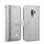 For Samsung Galaxy S9+ Glitter Powder Butterfly Leather Phone Case(Silver)