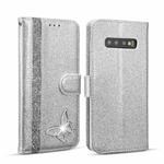 For Samsung Galaxy S10 Glitter Powder Butterfly Leather Phone Case(Silver)