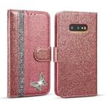 For Samsung Galaxy S10e Glitter Powder Butterfly Leather Phone Case(Rose Gold)