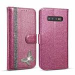 For Samsung Galaxy S10+ Glitter Powder Butterfly Leather Phone Case(Purple)