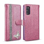 For Samsung Galaxy S20 Glitter Powder Butterfly Leather Phone Case(Purple)